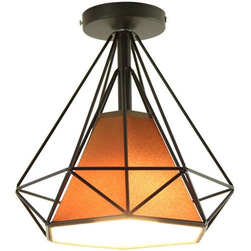 6033797091429 - Deckenleuchte Braun Vintage Deckenlampe mit Käfig Antik Semi-Flush Mount Ø25cm Diamant Licht E27 Lampenfassung für Esszimmer Schlafzimmer Loft 1PCS