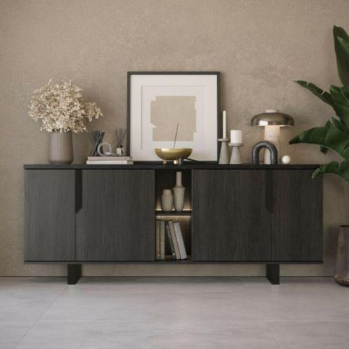 0784196612185 - Toscohome - Sideboard mit 4 Türen und offenem Fach 165x83h cm Farbe Palisander schwarz - Zaira