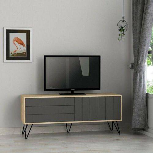 0784196609758 - Toscohome - TV-Ständer 139 cm mit zwei Klapptüren anthrazit und Eiche - Piccadilly