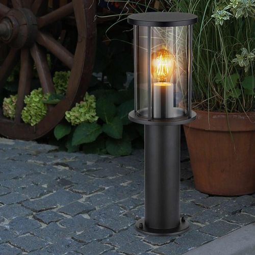 9007371463787 - Stehlampe Garten Sockelleuchte modern Außenlampe schwarz Wegeleuchte wetterfest Glasschirm rauch Edelstahl matt 1x E27 Fassung DxH 143x45 cm