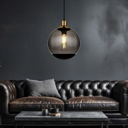 9007371496846 - - Hängelampe Glas modern Pendelleuchte Rauchglas Hängeleuchte schwarz Metall Glaskugel messing Retro 1x E27 Fassung DxH 25x120cm 9007371496846 - - Hängelampe Glas modern Pendelleuchte Rauchglas Hängeleuchte schwarz Metall Glaskugel messing Retro 1x E27 Fassung DxH 25x120cm
