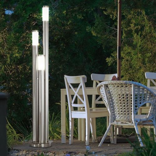 9007371470556 - - Wegeleuchten Außen Edelstahl led Stehleuchte Außen groß Gartenleuchte 170 cm 3 silberne Säulen3x 11W 3x 1055lm warmweiß d 28 cm