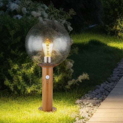 9007371496945 - Sockellampe mit Bewegungsmelder Sockeleuchte Außen Aussenstehleuchte Bewegungsmelder Alu Holzoptik Glaskugel Blasen-Optik 1x E27 Fassung DxH 9007371496945 - Sockellampe mit Bewegungsmelder Sockeleuchte Außen Aussenstehleuchte Bewegungsmelder Alu Holzoptik Glaskugel Blasen-Optik 1x E27 Fassung DxH