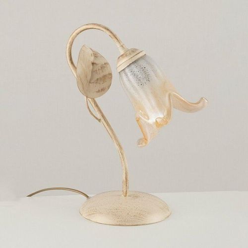 8050713212995 - Bonetti Illumina - Nachttischlampe Eisen Elfenbein Gold Weiß Bernsteinfarbenes Glas ein Licht 22x h30 cm