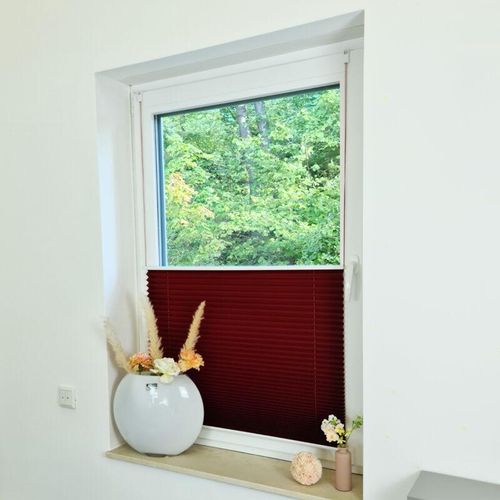 4251259484400 - Hago - Premium Klemmfix-Plissee ohne bohren Faltrollo Rollo Jalousie für Fenster Tür Burgunderrot 100 cm 200 cm - Burgunderrot