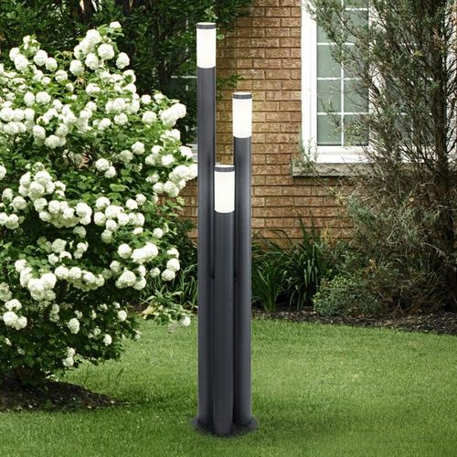 4059157154339 - Etc-shop - Außen Steh Leuchte Edelstahl anthrazit Garten Stand Lampe 3-Säulen Terrassen Strahler im Set inkl led Leuchtmittel