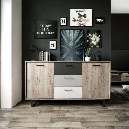 0645656395621 - Toscohome - Sideboard 160x80h cm mit 3 Schubladen und 2 Türen in Eiche natur - Orlando 4