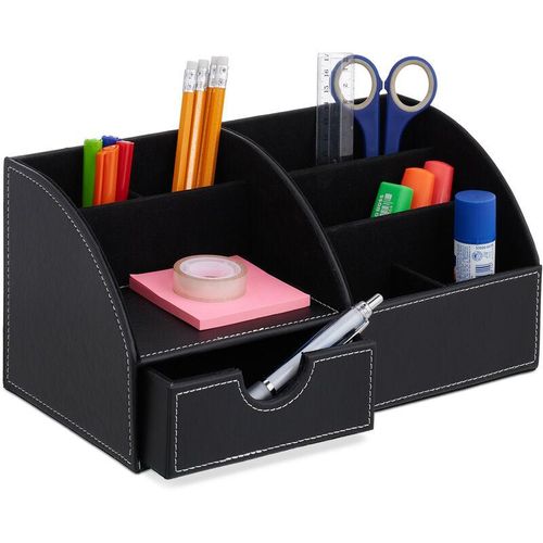 4052025436698 - Schreibtisch Organizer Büroorganizer mit 6 Fächern & Schublade hbt 14 x 285 x 15 cm Stiftehalter schwarz - Relaxdays