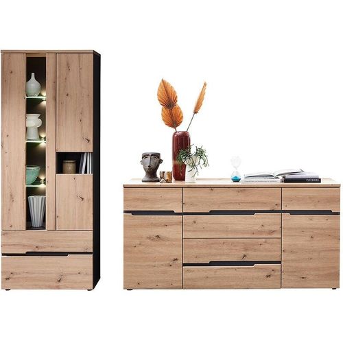 4066075072263 - Lomadox - Esszimmer Set in Artisan Eiche Nb mit Graphit MANRESA-36 Vitrine und Sideboard b h t ca 260 197 44 cm