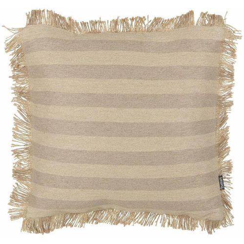 4255664846563 - Beliani - Dekokissen Beige Gestreift aus Jute Baumwolle 45 x 45 cm Quadratisch mit Fransen Deko Dekoration Wohnaccessoires für Wohnzimmer Schlafzimmer