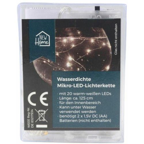 4893299051336 - Buri - LED-Drahtlichterkette mit Timer 20 Micro-LEDs Warmweiß Lichterkette Deko 125cm - Warmweiß
