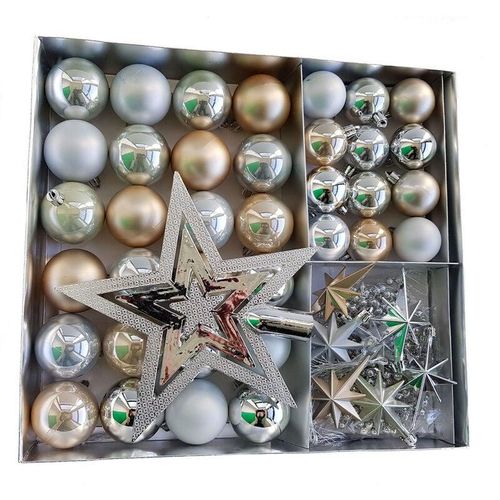 4260625740002 - Kunststoff Christbaumschmuck 45 Teile Set - champagner - Shatterproof Weihnachtskugeln bruchsicher - Tannenbaum Weihnachtsbaum Christbaum Zierschmuck