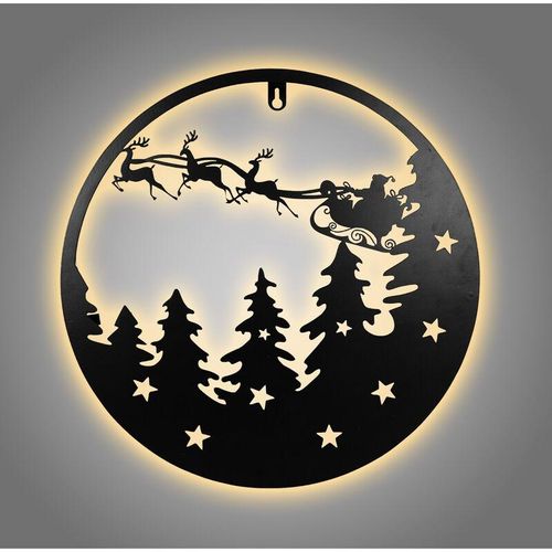 4262371537011 - Spetebo - led Metall Weihnachts Silhouettenbild schwarz - 35 cm - Weihnachts Deko Wandbild zum Hängen warm weiß beleuchtet - Schatten Silhouette Wand