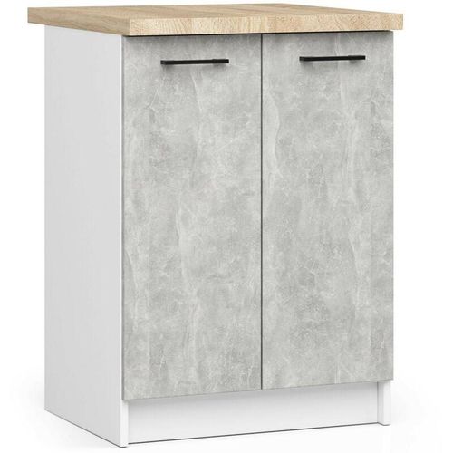 5907512215012 - Akord - Küchenschrank oliwia modular S60 Unterschrank mit Arbeitsplatte Weiß 60 cm 2 Türen 2 Ebenen Front Beton B60 x H85 x T46 cm