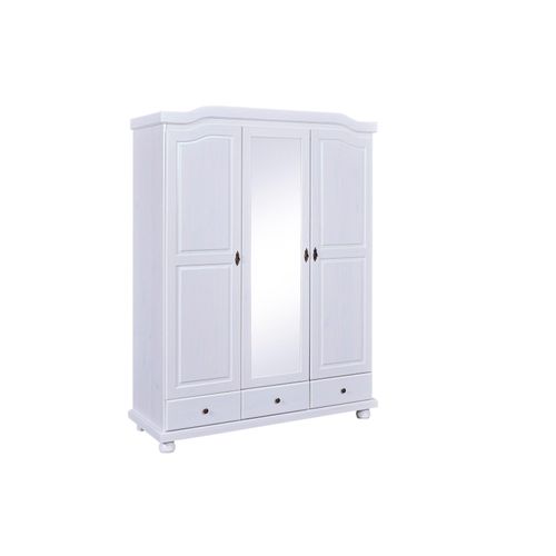 4010340091268 - Bauernschrank mit Spiegel Reutte 3 Türen und Schubladen Kiefer Massivholz weiss lackiert 4010340091268 - Bauernschrank mit Spiegel Reutte 3 Türen und Schubladen Kiefer Massivholz weiss lackiert