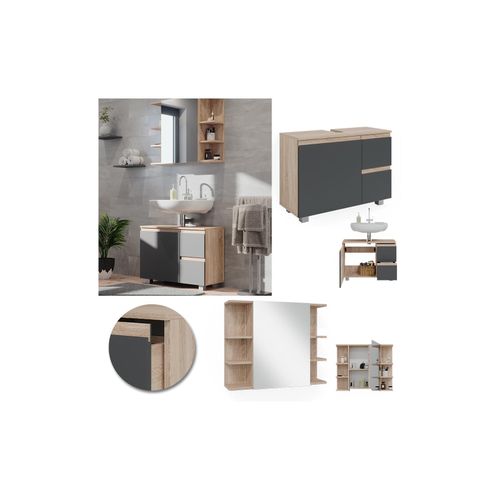 4066731243181 - Badmöbelset J-shape Sonoma Anthrazit modern Badezimmer Schrank Badschrank Waschtischunterschrank Spiegelschrank Schranktür Schrankschublade Aufbewahrung 4066731243181 - Badmöbelset J-shape Sonoma Anthrazit modern Badezimmer Schrank Badschrank Waschtischunterschrank Spiegelschrank Schranktür Schrankschublade Aufbewahrung