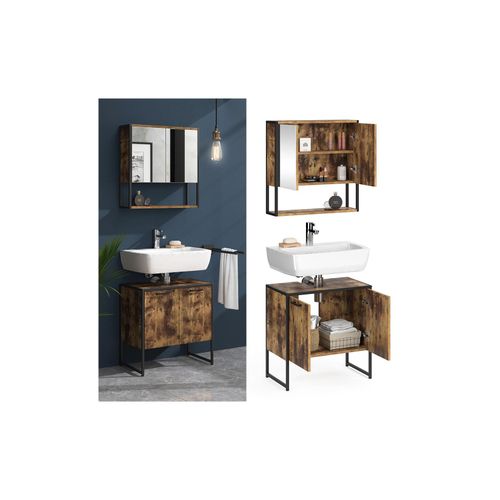 4251421948525 - Loft Badmöbel Set Fyrk Vintage Spiegelschrank mit Ablage Waschtischunterschrank 4251421948525 - Loft Badmöbel Set Fyrk Vintage Spiegelschrank mit Ablage Waschtischunterschrank
