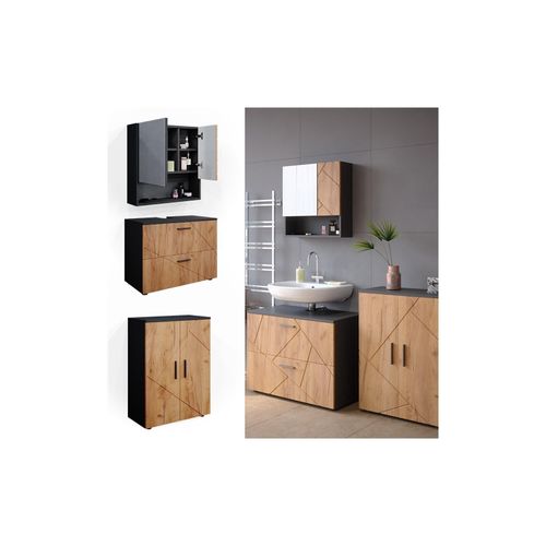 4066731050871 - Badmöbelset Unterschrank Spiegelschrank Badschrank Irma Anthrazit Eiche Badmöbel 4066731050871 - Badmöbelset Unterschrank Spiegelschrank Badschrank Irma Anthrazit Eiche Badmöbel