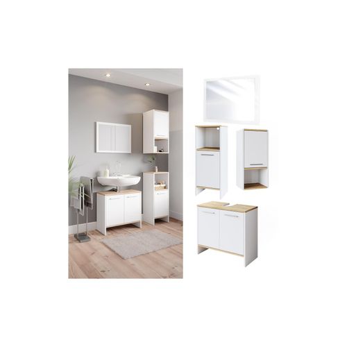 4066731043958 - Badmöbelset Waschtischunterschrank Badspiegel Midischrank Hängeschrank Elvio Weiß Sonoma 4066731043958 - Badmöbelset Waschtischunterschrank Badspiegel Midischrank Hängeschrank Elvio Weiß Sonoma