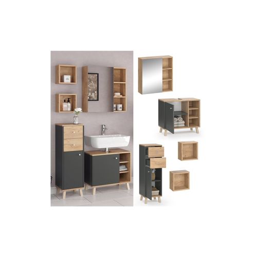 4251421976283 - Badmöbelset Midischrank Waschtischunterschrank Spiegelschrank Senyo GK ANT