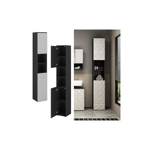 4066731276202 - Hochschrank Badschrank Badezimmermöbel Edge Schwarz Weiß modern 30x190 cm Badkommode Badezimmer Schrank Badmöbel 2 Türen 6 Fächer