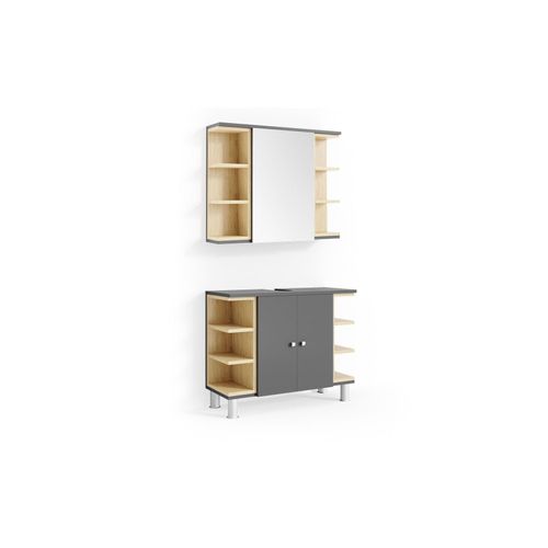 4251421965102 - Badmöbel Set AQUIS Anthrazit Spiegel Waschtisch Unterschrank Badezimmer 4251421965102 - Badmöbel Set AQUIS Anthrazit Spiegel Waschtisch Unterschrank Badezimmer