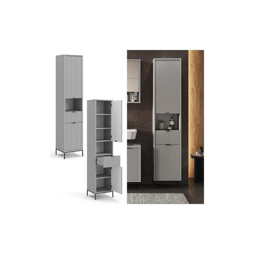 4066731326228 - Hochschrank Eliza 40 x 190 cm Grau Badezimmer modernes Design mit Türen 4066731326228 - Hochschrank Eliza 40 x 190 cm Grau Badezimmer modernes Design mit Türen