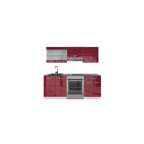 4251421956742 - KÜCHE R-LINE 200CM KÜCHENZEILE KÜCHENBLOCK EINBAU Bordeaux Hochglanz