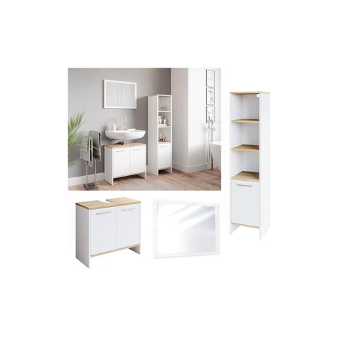 4066731043941 - Badmöbelset Waschtischunterschrank Badspiegel Hochschrank Elvio Weiß Sonoma Badmöbel 4066731043941 - Badmöbelset Waschtischunterschrank Badspiegel Hochschrank Elvio Weiß Sonoma Badmöbel