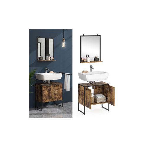 4251421948600 - Loft Badmöbel Set Fyrk Vintage Badspiegel mit Ablage Waschtischunterschrank