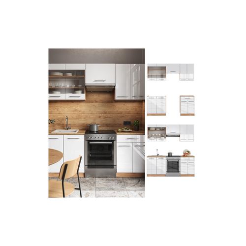4066731172511 - Küchenzeile Küchenblock Einbauküche Fame-Line Eiche Weiß 200 cm modern Küchen Schränke Schubunterschrank Spülenunterschrank Hängeschrank Hängeglasschrank Hochglanz 4066731172511 - Küchenzeile Küchenblock Einbauküche Fame-Line Eiche Weiß 200 cm modern Küchen Schränke Schubunterschrank Spülenunterschrank Hängeschrank Hängeglasschrank Hochglanz