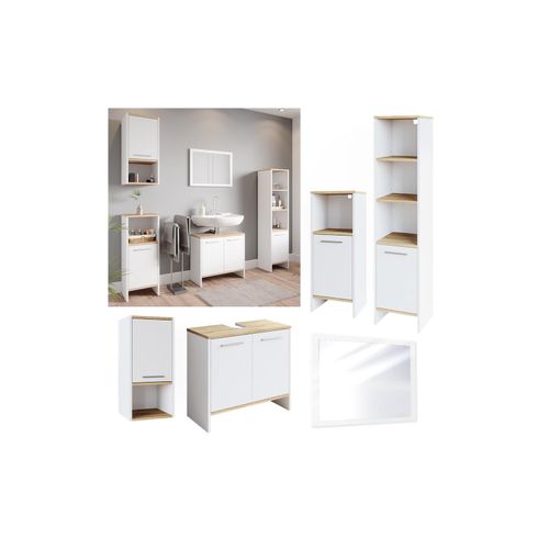 4066731043965 - Badmöbelset Waschtischunterschrank Badspiegel Midischrank Hochschrank Hängeschrank Elvio Weiß Sonoma 4066731043965 - Badmöbelset Waschtischunterschrank Badspiegel Midischrank Hochschrank Hängeschrank Elvio Weiß Sonoma