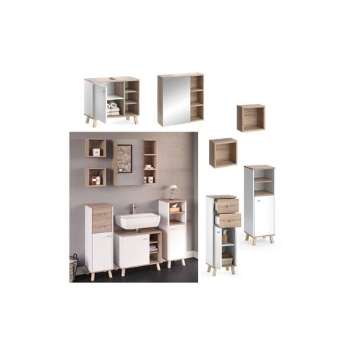 4251421976108 - Badmöbelset Midischrank Waschtischunterschrank Spiegelschrank Senyo S W 4251421976108 - Badmöbelset Midischrank Waschtischunterschrank Spiegelschrank Senyo S W