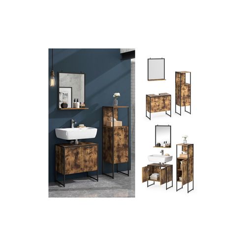 4251421948624 - Loft Badmöbel Set Fyrk Vintage Badspiegel Midischrank Waschtischunterschrank