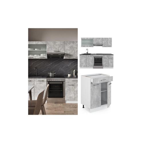 4251421956735 - KÜCHE R-LINE 200CM KÜCHENZEILE KÜCHENBLOCK EINBAU Beton