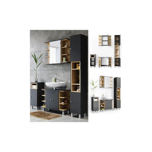 4251421921825 - Badmöbel Set Aquis Bad Spiegel Waschtischunterschrank Badschrank Anthrazit 4251421921825 - Badmöbel Set Aquis Bad Spiegel Waschtischunterschrank Badschrank Anthrazit