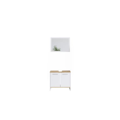 4066731043927 - Badmöbelset Waschtischunterschrank Badspiegel Elvio Weiß Sonoma Badmöbel