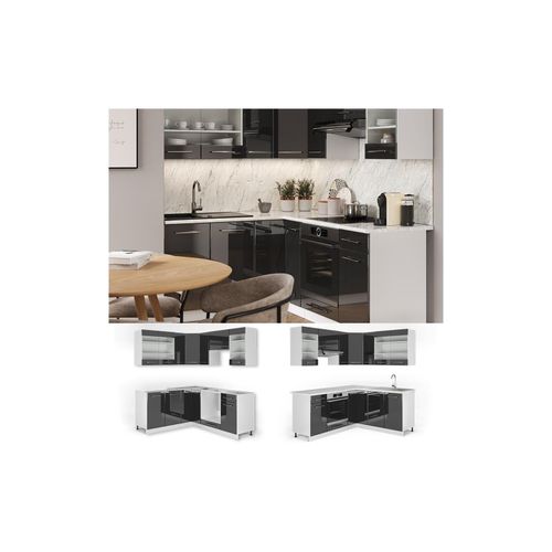 4251421949447 - Eckküche Fame-Line Anthrazit Hochglanz 160 x 60 cm ohne Arbeitsplatte Vicco