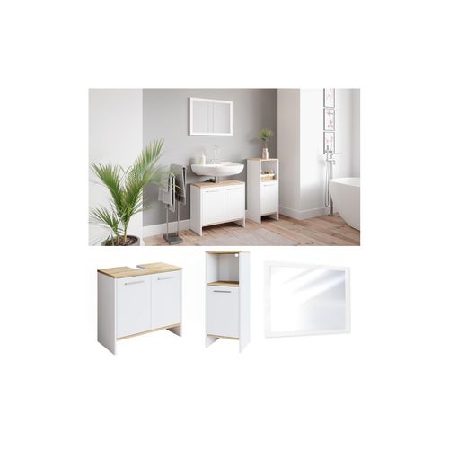 4066731043934 - Badmöbelset Waschtischunterschrank Badspiegel Midischrank Elvio Weiß Sonoma Badmöbel 4066731043934 - Badmöbelset Waschtischunterschrank Badspiegel Midischrank Elvio Weiß Sonoma Badmöbel