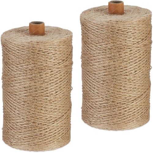 4052025460402 - Juteschnur 1 mm 2 Rollen Jutegarn je 500 m biologisch abbaubar Basteln Garten Verpackung Kordel natur - Relaxdays