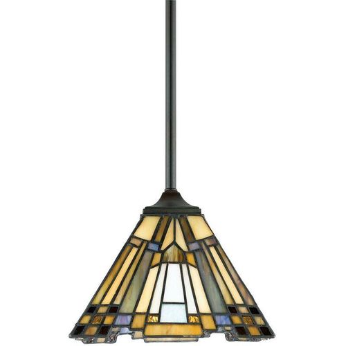 5024005213918 - Elstead - Quoizel qz-inglenook-mp Hängeleuchte Inglenook 1xE27 100W Tiffany Glas Metall Valiant Bronze H279 cm-1179 cm Ø203cm Höhenverstellbar