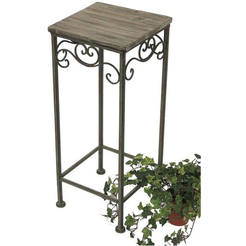 4019116122106 - Dandibo - Blumenhocker Metall Eckig 64 cm Blumenständer 11134 Beistelltisch Pflanzenständer Holzablage Blumensäule