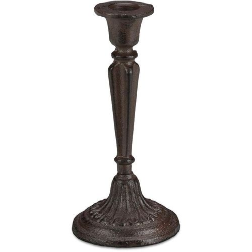 4052025915179 - Kerzenständer einarmig für Tafel- & Stabkerzen Vintage antik Kerzenhalter Gusseisen HxD 19 x 9 cm braun - Relaxdays