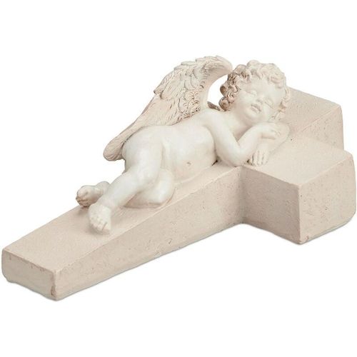 4052025472375 - Relaxdays - Grabengel wetterfest frostsicher hbt 9 x 125 x 21 cm Grabschmuck Schutzengel auf Kreuz Polyresin creme