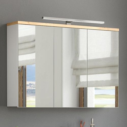 4251581576088 - Lomadox - Spiegelschrank 100cm mit LED-Beleuchtung SOLNA-56 weiß mit Wotaneiche b h t ca 100 74 20 cm - weiß