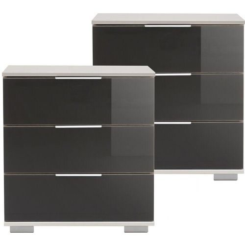 4066075061519 - Lomadox - Schlafzimmer 2er Set Nachttisch Nachtschrank auch für Boxspringbetten in weiß mit grauem Glas ELSTRA-43 b h t ca 52 58 38 cm - grau