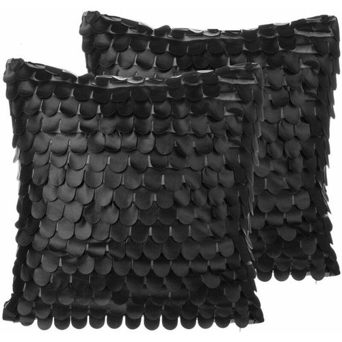 4251682235013 - Beliani - Dekokissen Schwarz Polsterbezug Kunstleder 2er Set 45 x 45 cm Schuppen Wohnzimmer Salon Schlafzimmer