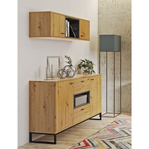 4066075079217 - Lomadox - Sideboard und Hängeschrank in Artisan Eiche Nb mit schwarz OSTUNI-132 b h t ca 135 180 40 cm - braun