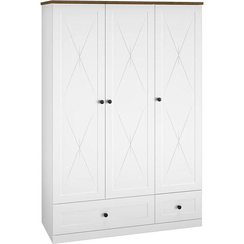 4066075072485 - Lomadox - Kleiderschrank 3-türig in weiß matt mit Lefkas Eiche Nb LEESTON-131 im zeitlosen Landhaus Design b h t ca 137 200 54 cm - weiß