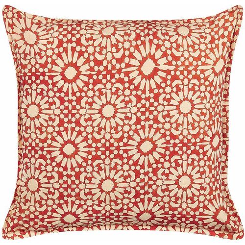 4255664801159 - Beliani - Dekokissen Rot Baumwolle 45 x 45 cm Bezug mit Füllung Reißverschluss Geometrisches Muster Retro Sofakissen Wohnzimmer Schlafzimmer